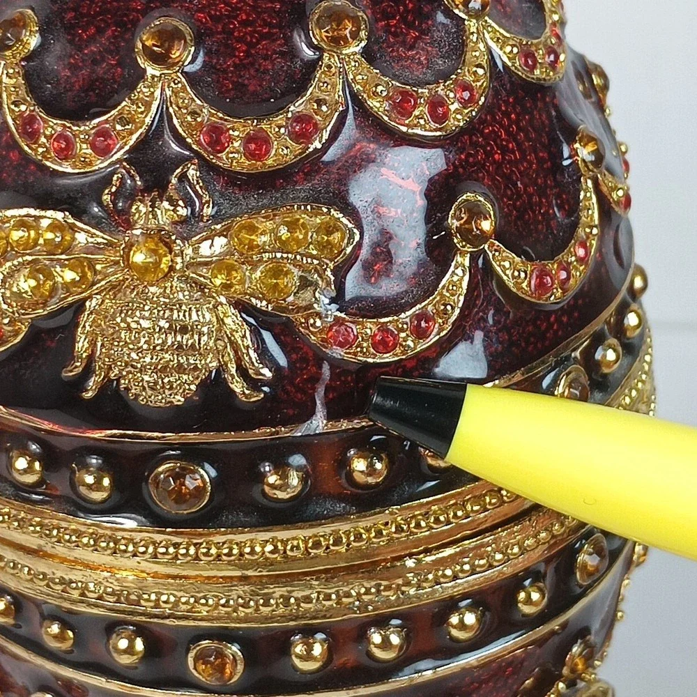 Fabergé Style Enameled Burgundy Trinket Music Nocturne Works 5.5
